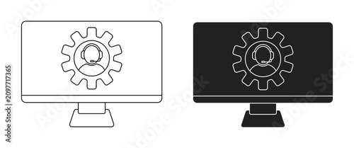 Technical Support Line and Black Silhouette Icon Set – IT Help Desk, Customer Service and Tech Support Symbols
