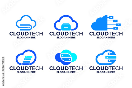 Set of cloud tech logo design template