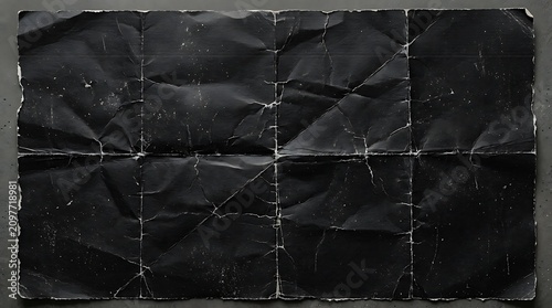 Folded dark grey crumpled paper grid texture with crumpled background distressed material crinkled wrinkled backdrop abstract darkness monochrome paperboard construction artistic fragment