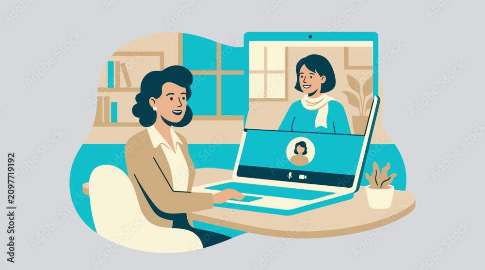 Fototapeta premium Woman participating in professional remote video conference call.
