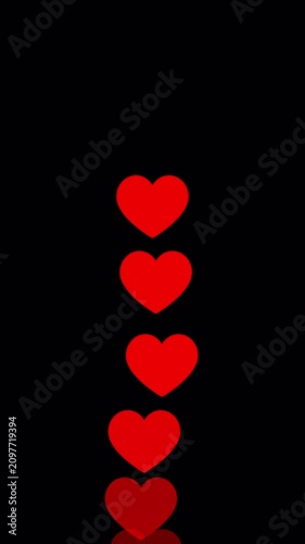 Vertical video of red heart flying animation on transparent background 
