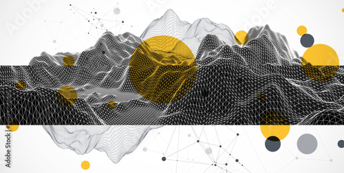 Abstract art wireframe background. Modern science or technology art elements. Surface illustration.