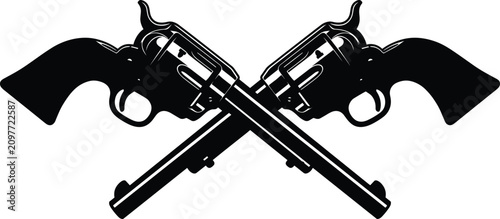 фотографія Crossed cowboy revolver guns, retro wild west weapon silhouette, classic outlaw
