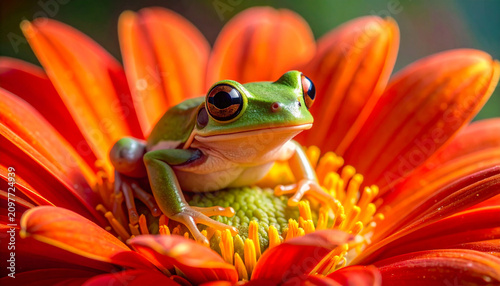 Frog on Orange Flower