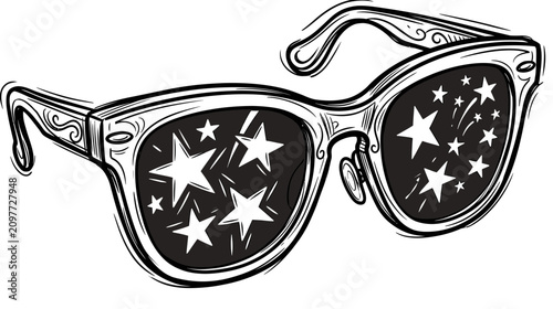Cuadro en lienzo Retro Sunglasses Reflecting Stars