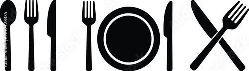 Fotografía Restaurant Cutlery and Dinnerware Vector Icon Set, Minimalist Dining and Cafe Collection, Modern Food Delivery and Table Setting Graphics, Flat Kitchenware Clip Art with Spoon