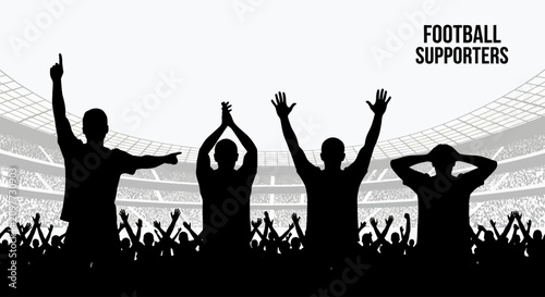 Bild auf Leinwand Passionate silhouettes of enthusiastic football fans cheering loudly in a packed