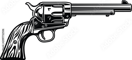 фотографія Vintage revolver handgun illustration, detailed wild west pistol drawing, outlaw