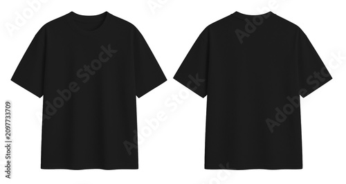 Fotografie Black Oversized Blank T-Shirt Mockup Front and Back View Isolated on Transparent