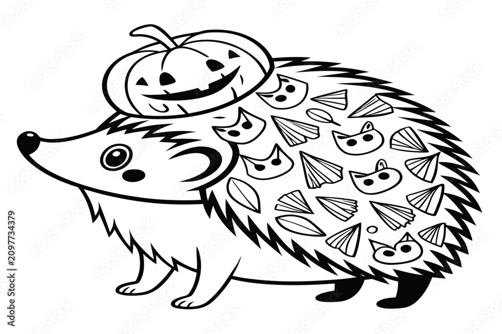 Fototapeta premium coloring page line art the halloween hedgehog animal black vector