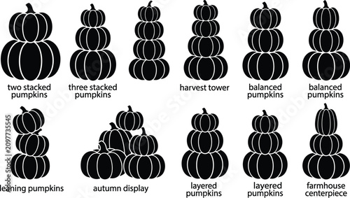 Pumpkin stack silhouette collection autumn decor elements for fall season designs and thanksgiving graphics