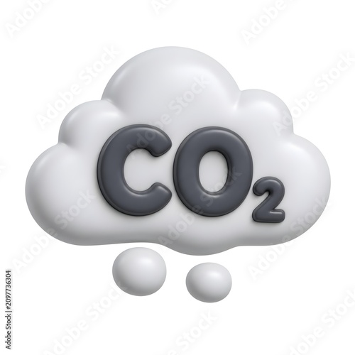 icon representing carbon dioxide CO2 3d rendering isolated on white background cartoon plastic style icon