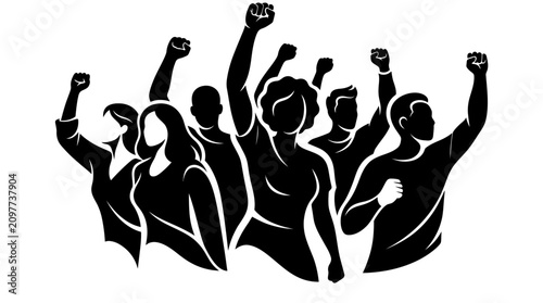Fotografía Diverse group of people raising fists in solidarity, protest, unity, activism, s