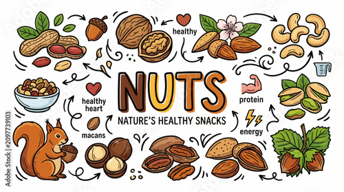 Nuts Powerhouse Food Nutrition Poster in Colorful Hand Drawn Doodle Style