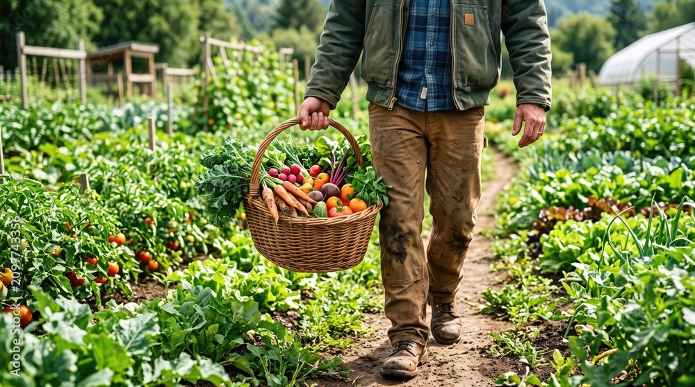 Fototapeta premium Sustainable Agriculture with Fresh Organic Vegetable Assortment in Hands