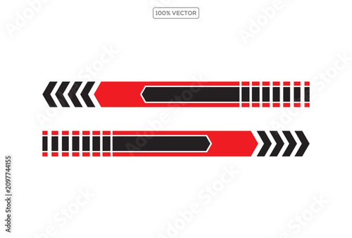 Race car lines. Racing stripe decals, Black and red speed line stripes, checkered design