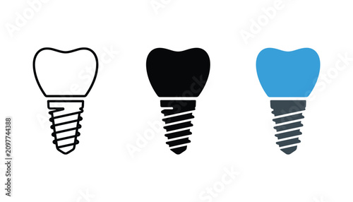 Konstfotografi Dental implant restoration icon set showing modern tooth replacement hardware in