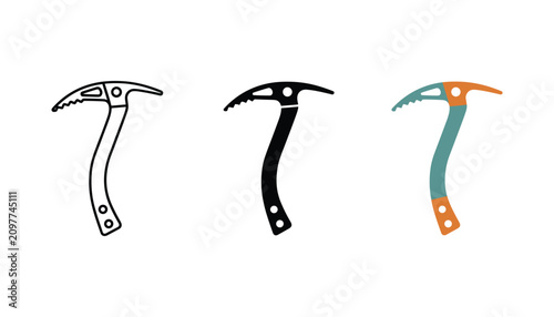 Photos Professional mountaineering ice axe vector icon set displayed in outline solid a