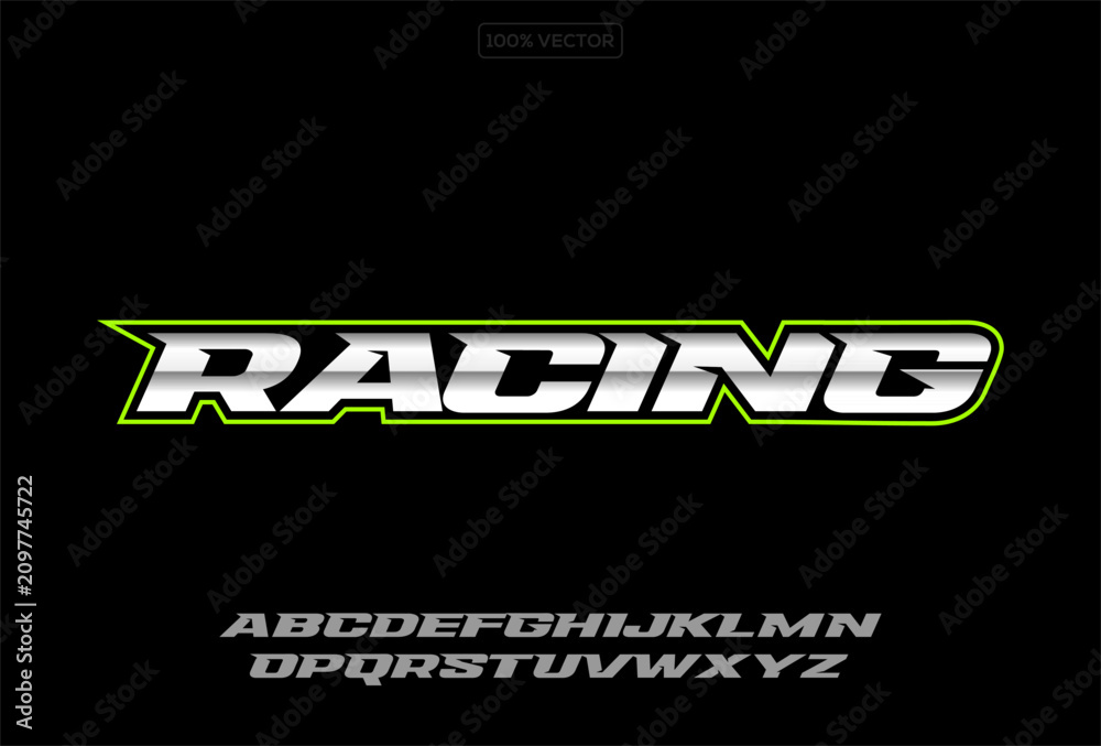 Obraz premium Racing letters set. Metalic race font. Italic bold racing style vector latin alphabet. Fonts for event, promo, logo illustration