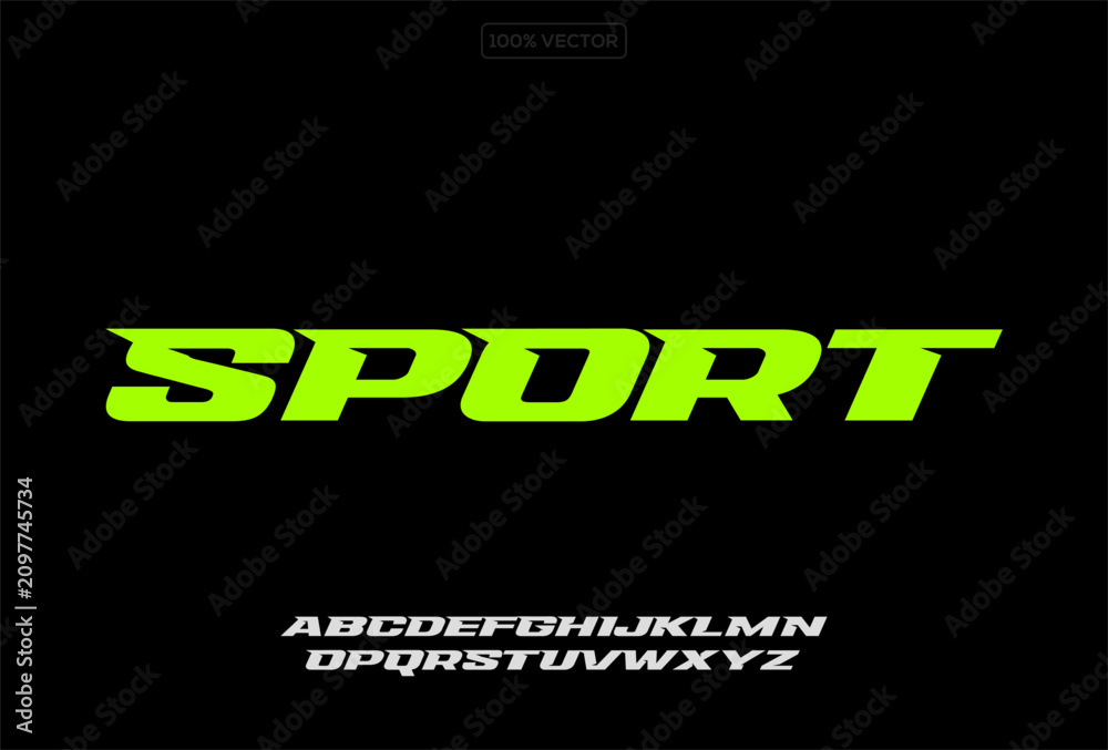 Fototapeta premium Sport letters set. green race font. Italic bold racing style vector latin alphabet. Fonts for event, promo, logo