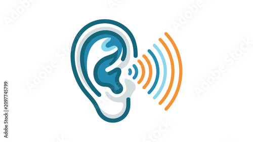 Foto Human Ear Hearing Sound Waves, Audio Signal Concept