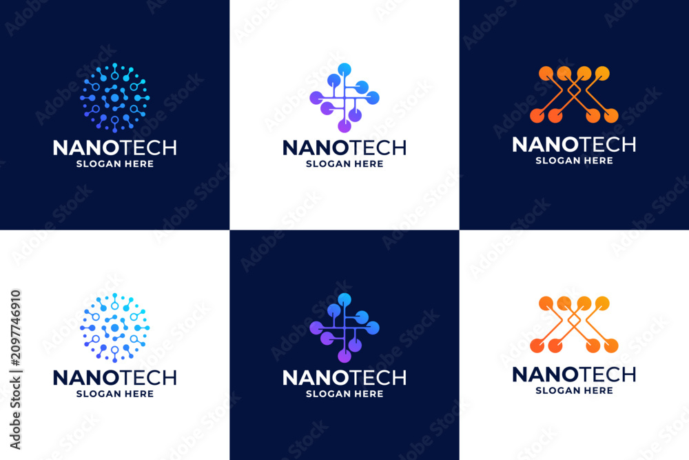 Naklejka premium Set of nanotechnology logo design template