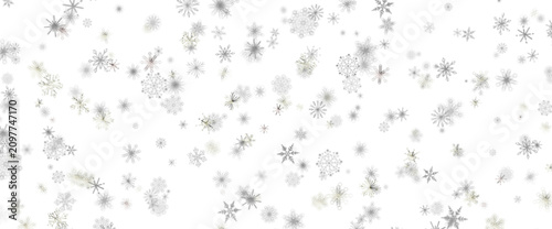 Tableau sur toile Numerous delicate snowflakes gracefully descend against a pure white background