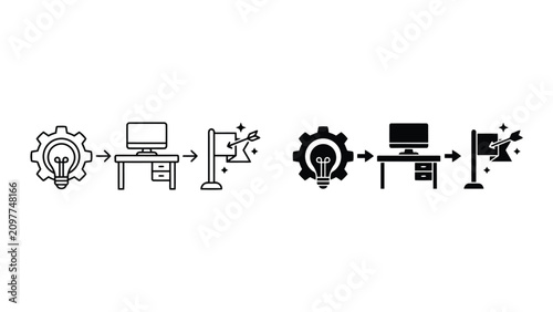 Innovative strategic planning and goal achievement conceptual line icons