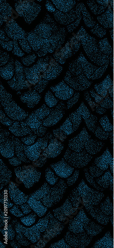Deep blue stippled teardrop pattern on black background. Seamless repeating pattern presenting dark blue stippled shapes on a black surface