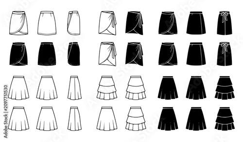 Quadro su tela Outline and Glyph Wrap Skirt and A-Line Skirt Icon Set Women's Fashion Clothing