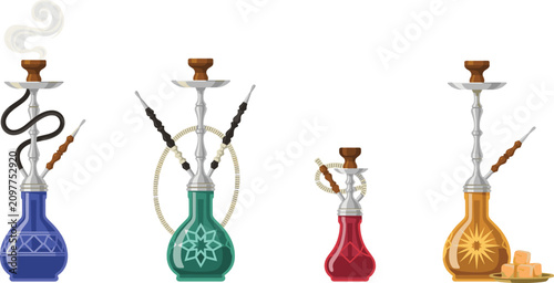 Foto Traditional Arabic Hookah Shisha Icon Set with Ornate Glass Bases Decorative Pat