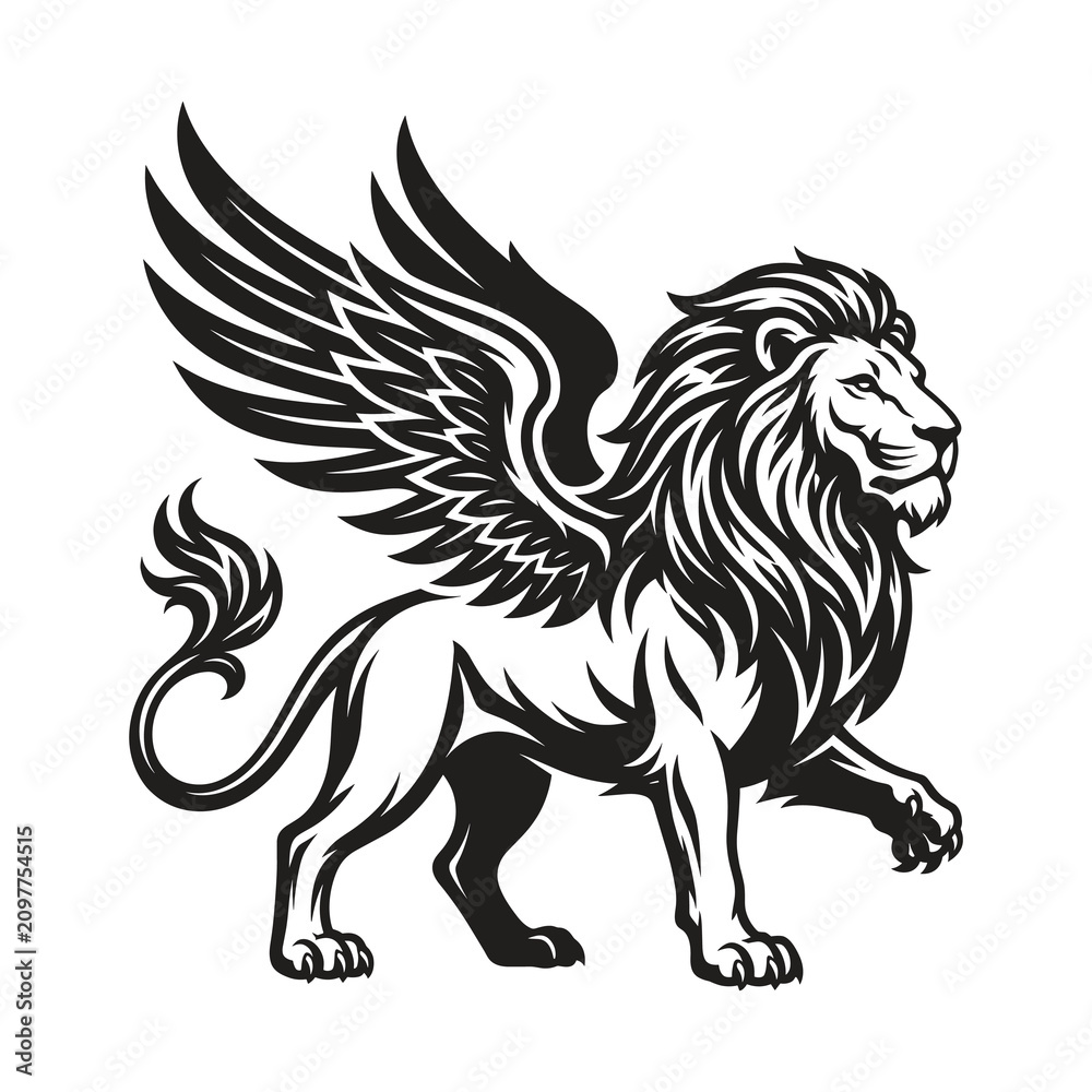 Obraz premium Standing winged lion mythical creature vector