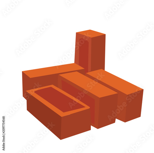 Fotografía pile of red bricks. Brick pile wall stacked construction