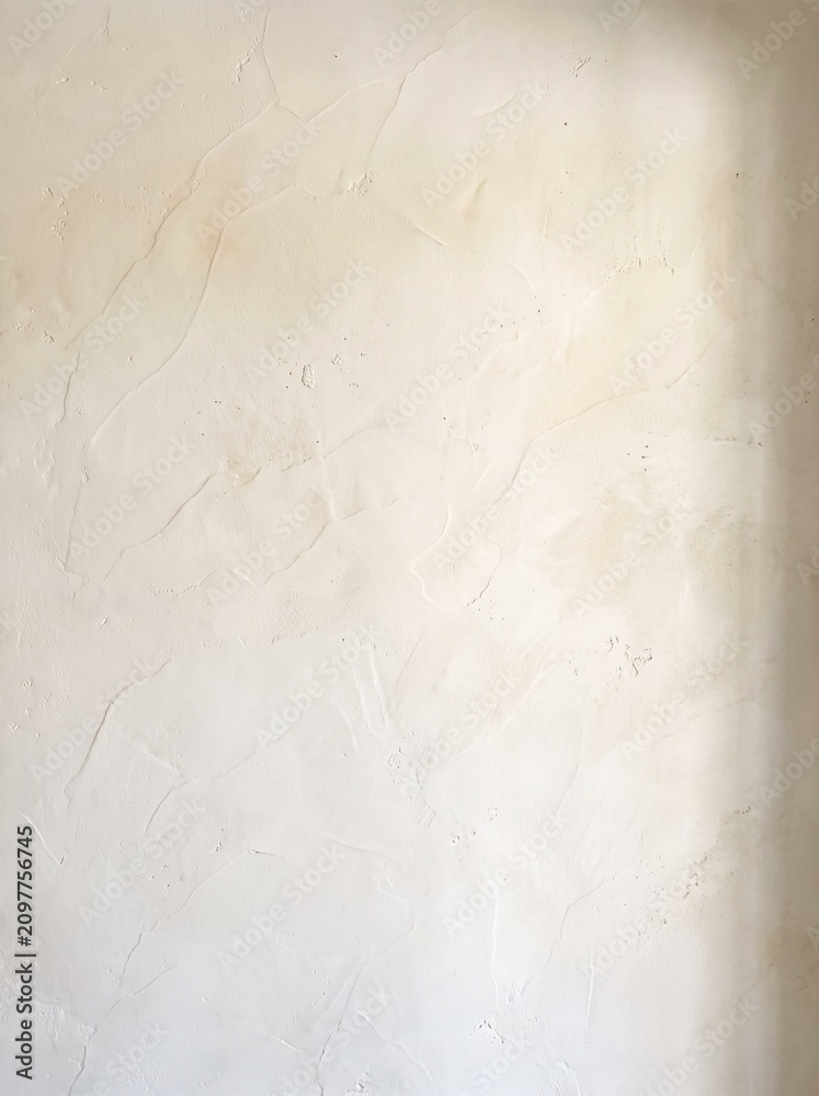Fototapeta premium Off white venetian plaster wall texture with soft trowel sweeps wabi sabi background