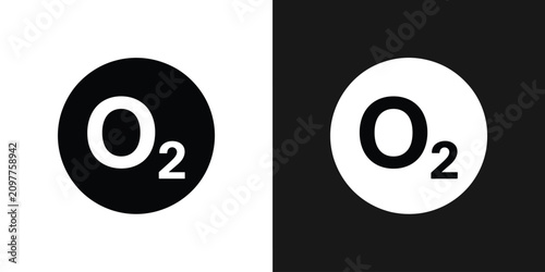Bild auf Leinwand Oxygen Symbol Icon: A minimalist design featuring the chemical symbol for oxygen (O2) enclosed in circles, presented in both black and white against contrasting backgrounds