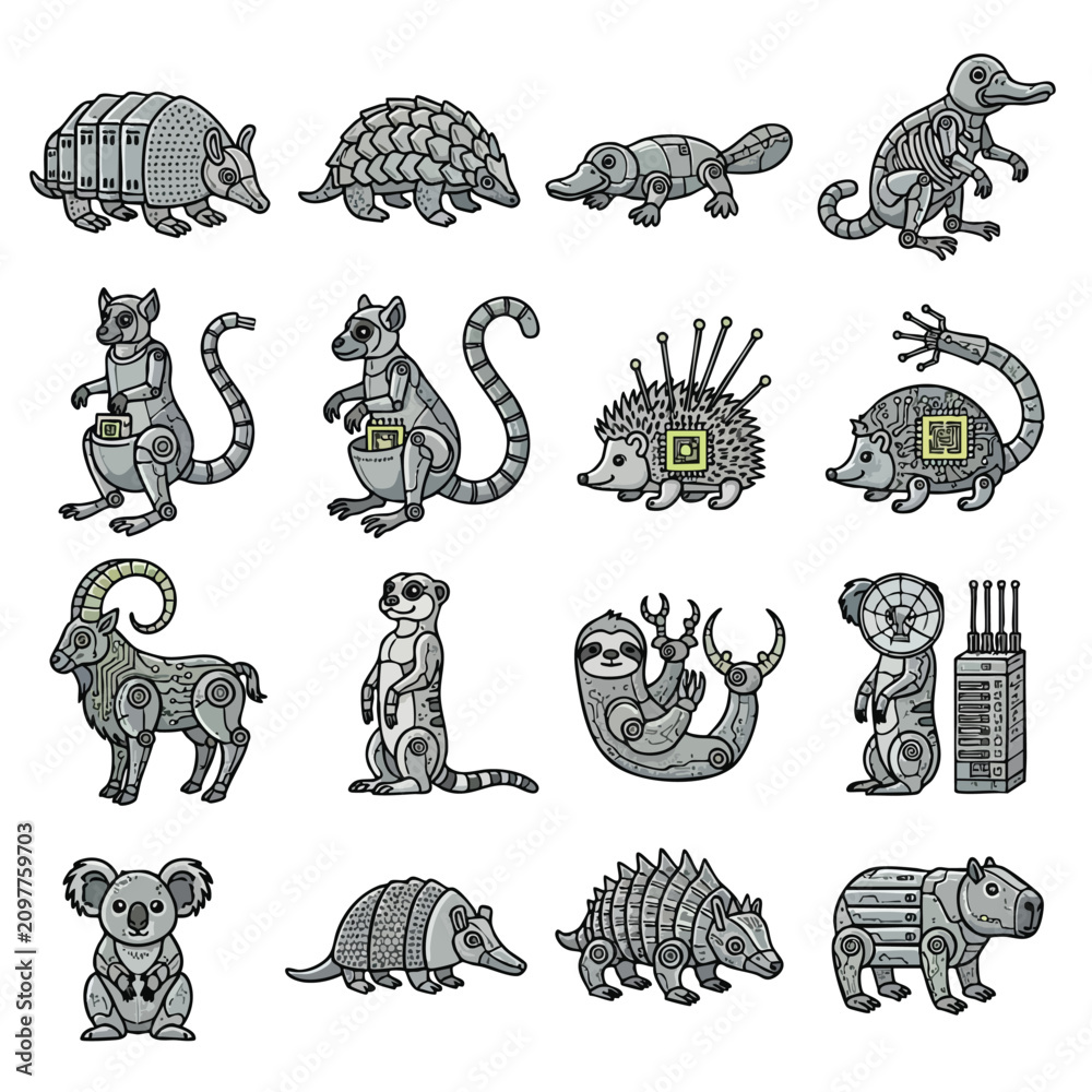 Fototapeta premium Collection of various animal drawings.