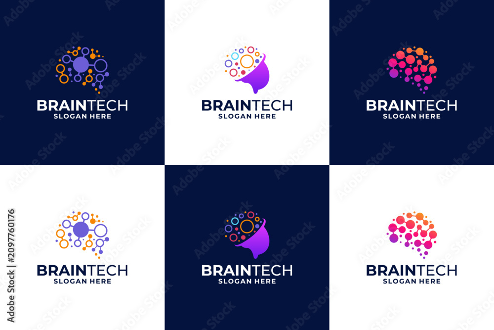 Naklejka premium Digital brain logo design collections