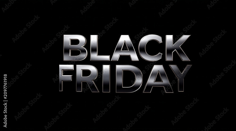Fototapeta premium Black Friday metallic silver text logo on black background