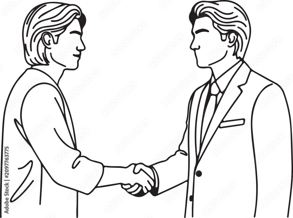 Fototapeta premium Handshake Between Two People Portrait Line Art Concept for Business Communication and Professional Collaboration