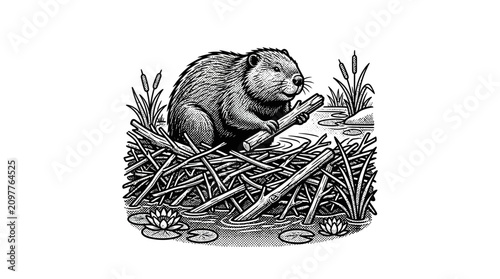 Obraz na płótnie Beaver sitting in a nest.