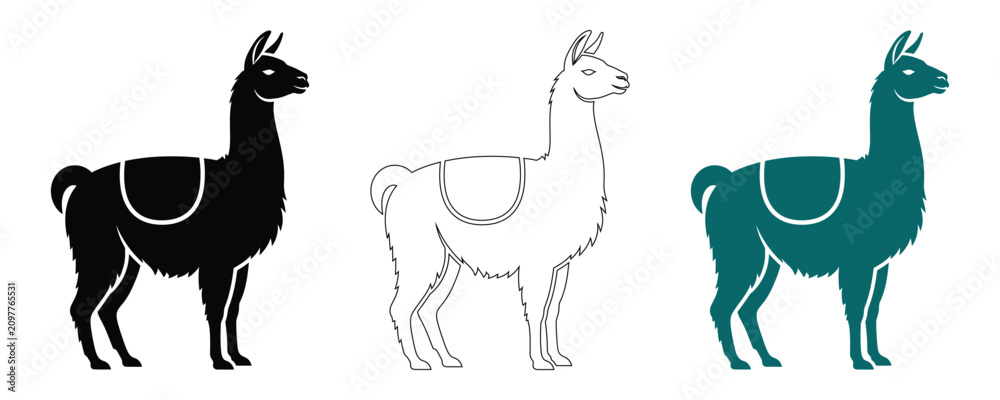 Fototapeta premium Llama silhouettes black white teal variations ideal for branding and design projects