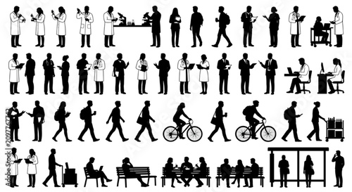 Medical Staff and Office Worker Silhouette Entourage for Architectural Elevation Views
