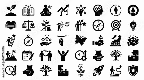 Bild auf Leinwand Personal Growth, Business Development, and Success Vector Icon Set