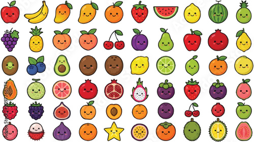Photography Colorful cartoon fruits icons collection.