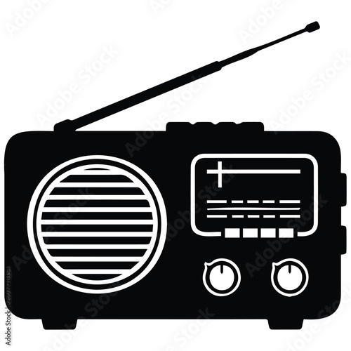 Quadro su tela Retro radio device silhouette vector illustration featuring simple black and white line art