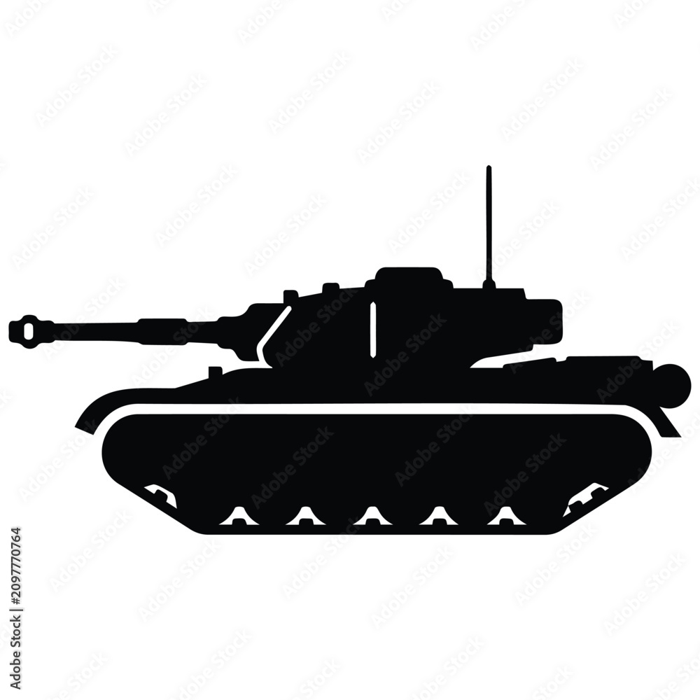 Fototapeta premium Tank vector silhouette illustration military vehicle line art army machine.