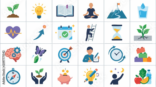 Fotografie Personal Growth, Self-Improvement, and Success Vector Icons Set