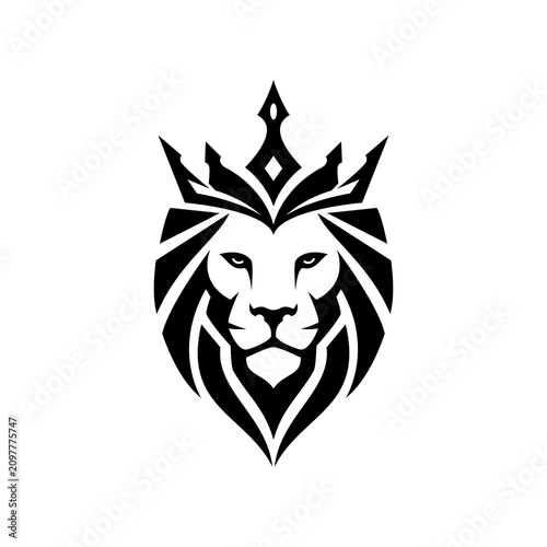A vector graphic of a luxurious geometric lion head logo, featuring a mane transformed into a royal crown. This vector is perfect for company logos, T-shirt designs, templates, stickers, and more.