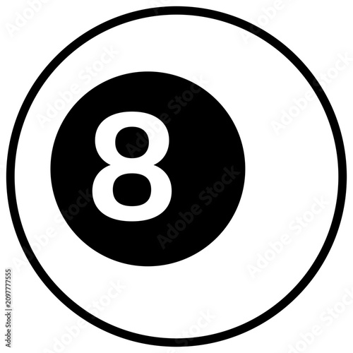 Billiards Eight Ball Outline Icon Isolated on White Background