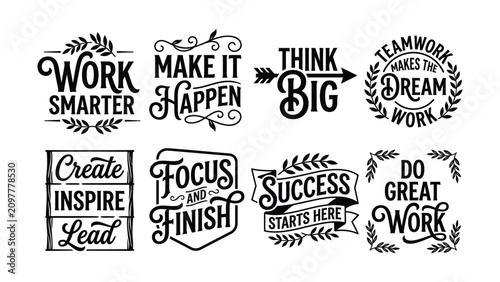 Motivational business and productivity vintage style typography designs with transparent background